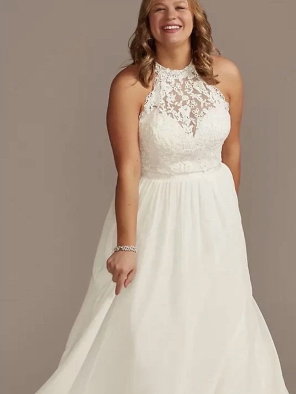 18w David's Bridal Lace Halter A-Line Wedding Gown 9WG4032 ivory